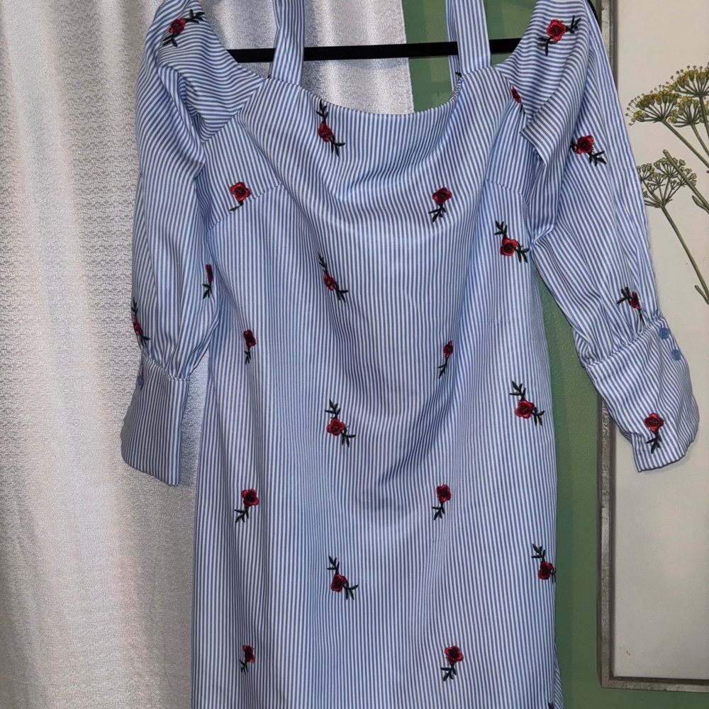 BeBop Blue and Red Floral Long Sleeve Dress